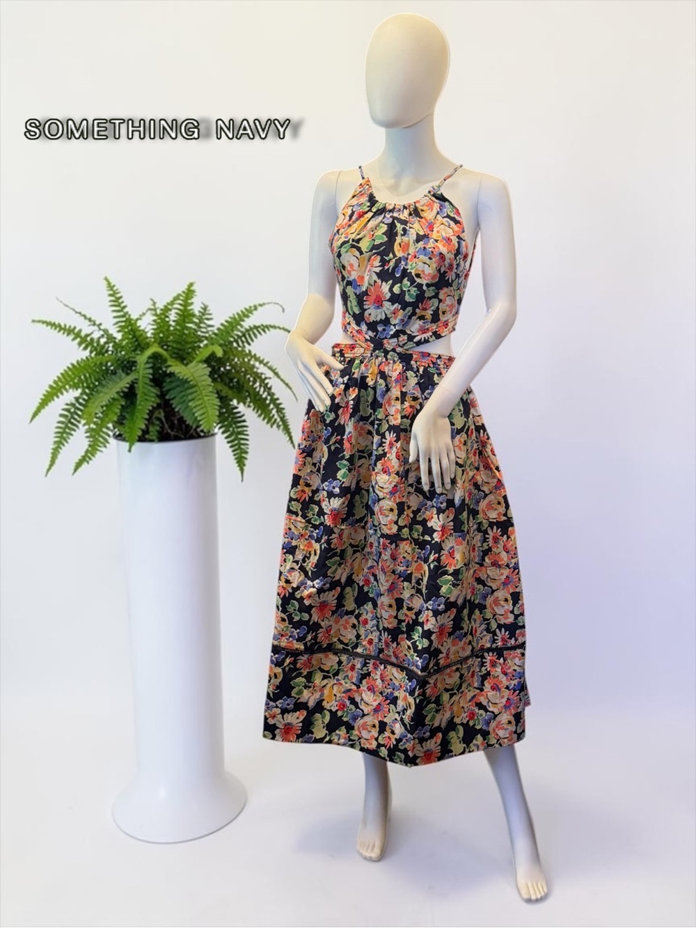 NWT Something Navy Floral Cut Out Midi Dress - Pick Your Size (S, L, XXL)